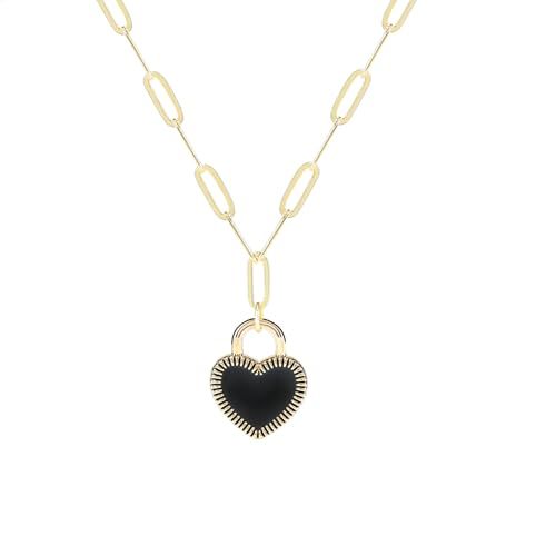 Jovialpixie 14K Gold-Plated Black Heart Locket Necklace