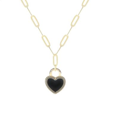 Jovialpixie 14K Gold-Plated Black Heart Locket Necklace