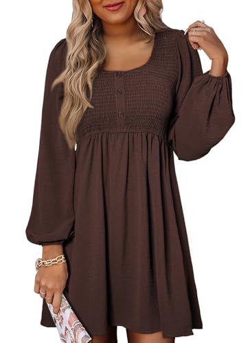 Dokotoo Long Sleeve A-Line Mini Dress, Chocolate Brown