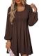 Dokotoo Long Sleeve A-Line Mini Dress, Chocolate Brown