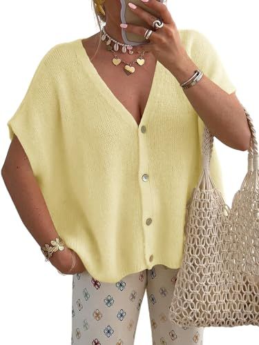 Saodimallsu Womens Short Sleeve Oversized Cardigan Sweater