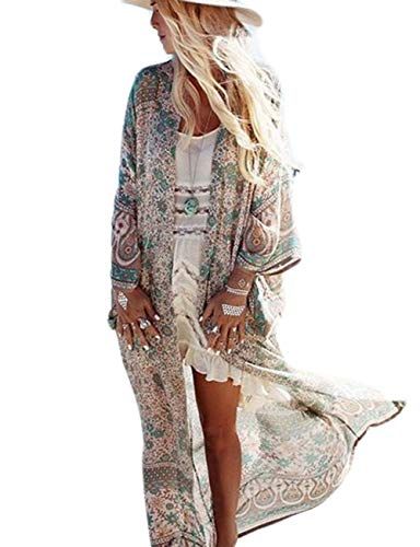 Bsubseach Open-Front Kimono Swim Cover-Up, Green