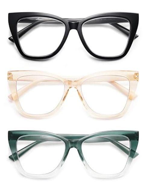 AMOMOMA Cat-Eye Oversized Reading Glasses, 3-Pack