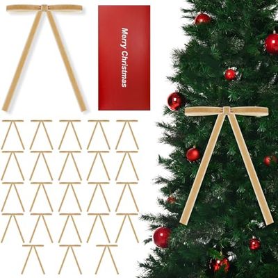 TryLook Velvet Christmas Tree Bows, Khaki, 24 Pack