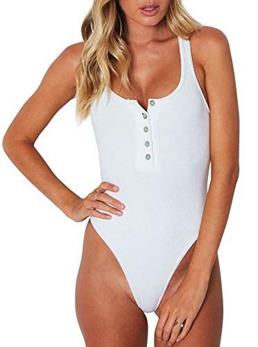 REORIA Scoop Neck Racerback Bodysuit, White