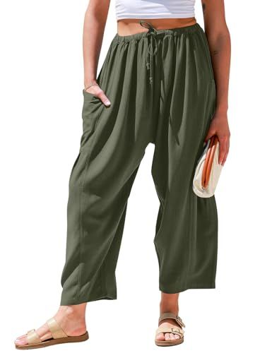 TARSE Linen Wide-Leg Drawstring Pants with Pockets