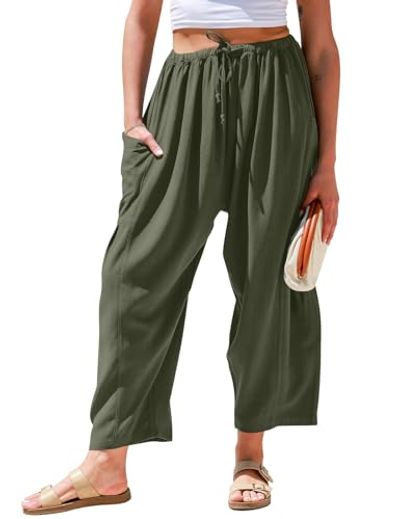 TARSE Linen Wide-Leg Drawstring Pants with Pockets