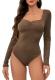 Sumtory Tummy Control Square-Neck Bodysuit, Brown