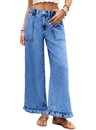 Astylish Women's Pull-On High Waisted Boho Wide-Leg Jeans