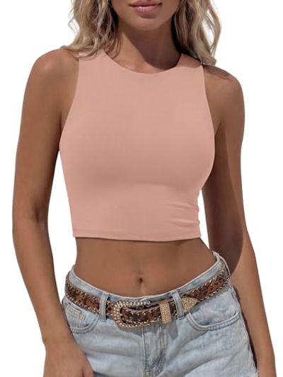 High-Neck Racerback Cropped Tank Top