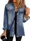 UEAL Oversized Denim Shacket Frayed Hem Button Down