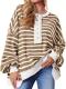 Tankaneo Oversized Striped Waffle-Knit Henley Top