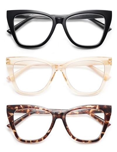 AMOMOMA Cat-Eye Oversized Reading Glasses, 3-Pack