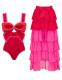FLAXMAKER Bow Front Color Block One Piece Swimsuit with Skirt