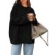 Okiwam Oversized Crewneck Cable Knit Sweater, Black