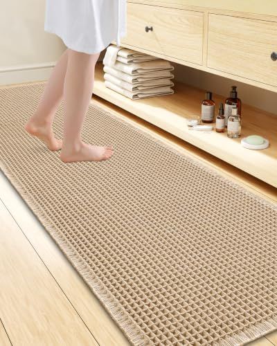 Smiry Waffle Bath Mat, Brown, 72 x 24
