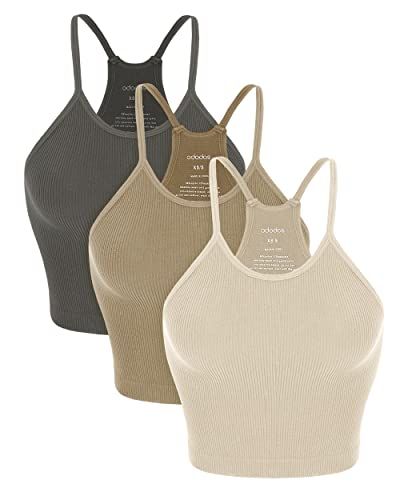 ODODOS 3-Pack Rib-Knit Camisole Crop Tank Tops