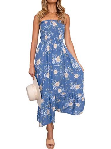 ZESICA Strapless Floral Bohemian Maxi Dress