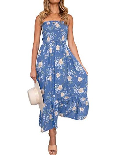 ZESICA Strapless Floral Bohemian Maxi Dress