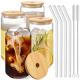 NETANY Drinking Glasses with Bamboo Lids and Glass Straws, 4-Piece Set