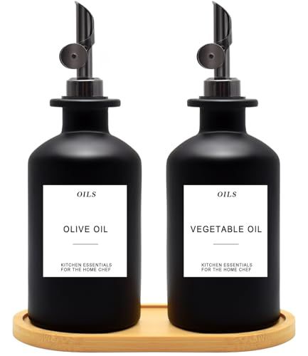Gelury Olive Oil Dispenser Set with Bamboo Tray