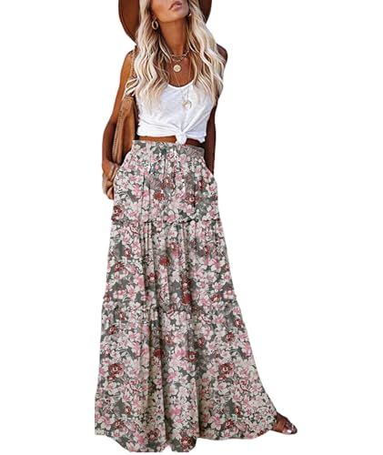 EARKOHA Vintage High-Waist Maxi Skirt with Pockets