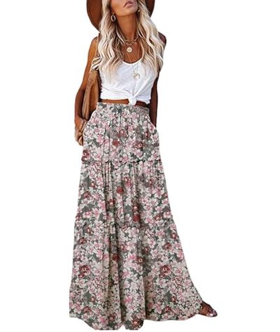 EARKOHA Vintage High-Waist Maxi Skirt with Pockets