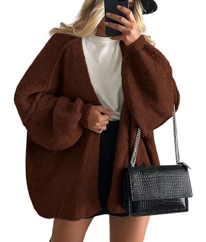 PRETTYGARDEN Open Front Oversized Cardigan Sweater, Caramel