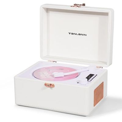 TANLANIN Vintage Portable CD Player with Bluetooth and Speakers, White