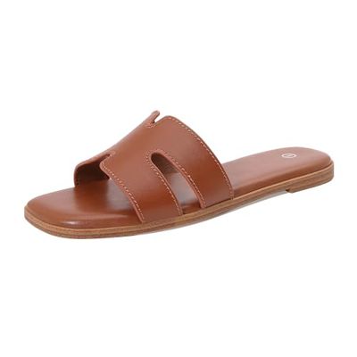 Shion ShaaYii Women's Flat Leather Slide Sandals