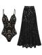 FLAXMAKER Petal V-Neck One-Piece Swimsuit & Skirt (Black)