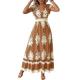 Ropa de Verano para Mujer Boho Maxi Dress for Women Wedding Guest Short Sleeve V Neck Smocked Waist Dress with Ruffle Hem Cottagecore Clothing Mom Graduation Dress