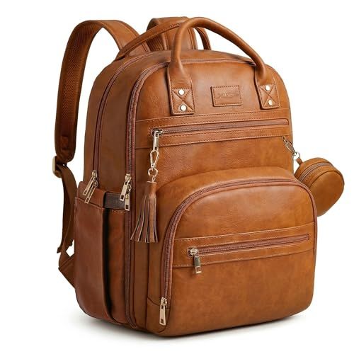 ROSEGIN Vegan Leather Diaper Bag Backpack, Brown