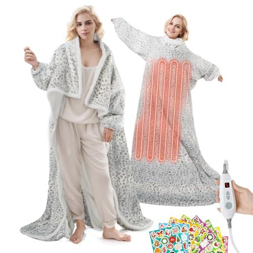 Teglu Wearable Electric Heated Blanket with Sleeves and Foot Pocket, Light Grey