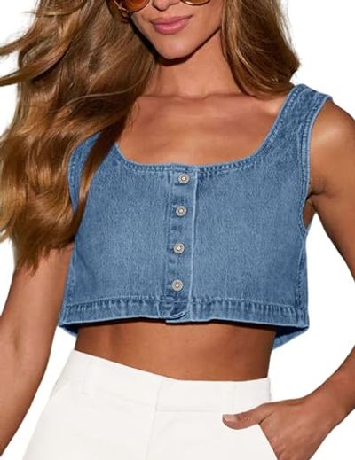 Orchidays Reversible Denim Crop Tank Top