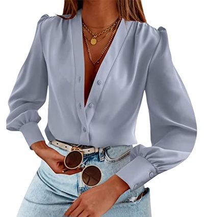 Flowyair V-Neck Chiffon Button-Down Blouse