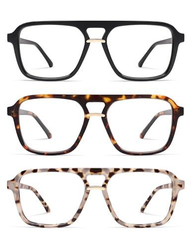 AMOMOMA 3-Pack Square Aviator Blue Light Readers