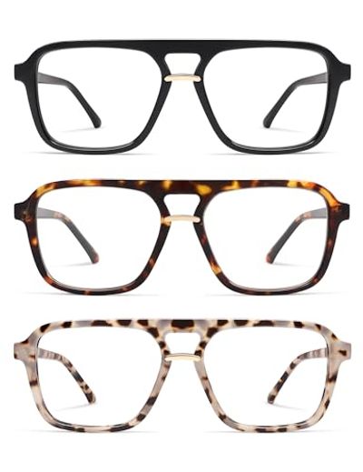AMOMOMA 3-Pack Square Aviator Blue Light Readers