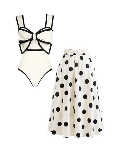 FLAXMAKER Polka Dot One Piece Swimsuit with Skirt