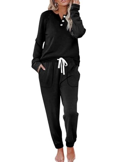 MAYSTEPPE 2-Piece Button-Down Sweatshirt & Sweatpants Set