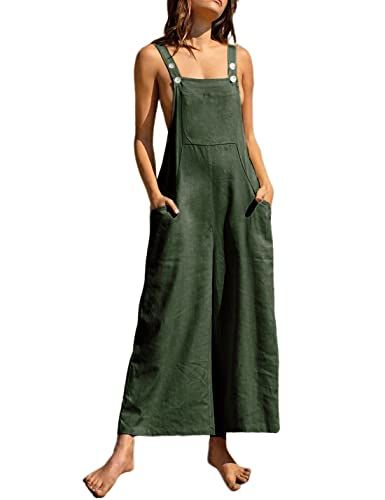 Bianstore Cotton Linen Wide-Leg Bib Overalls