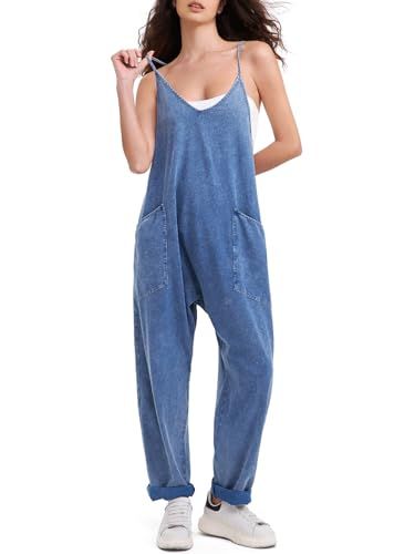 EXLURA Denim Bib Overall Romper with Pockets