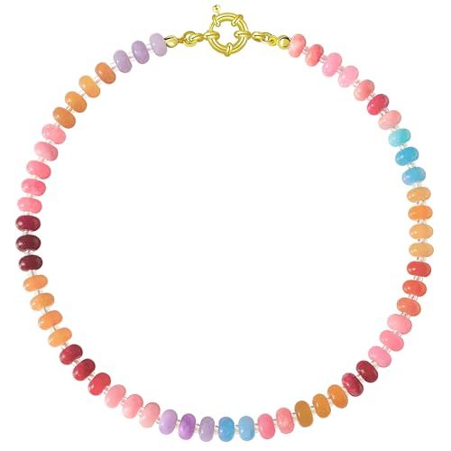 HAXIYA Boho Rainbow Gemstone Beaded Choker Necklace
