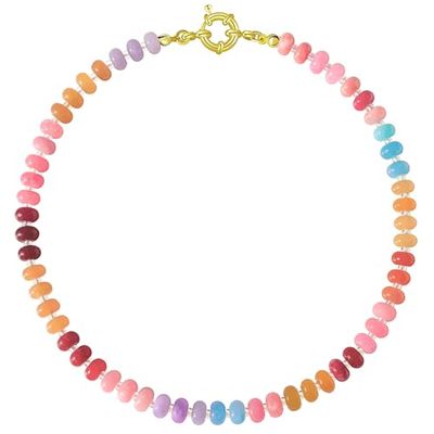 HAXIYA Boho Rainbow Gemstone Beaded Choker Necklace