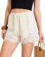 Forkidinnn Satin Lace Trim Lounge Shorts, Champagne, L