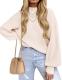 ZESICA Turtleneck Lantern-Sleeve Ribbed Sweater