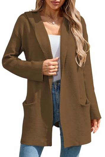 Cakulo Long Hooded Open-Front Cardigan, Camel