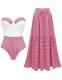 FLAXMAKER Retro One Piece Striped Swimsuit with Skirt