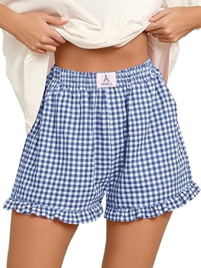 ANRABESS Gingham Ruffle Boxer Shorts
