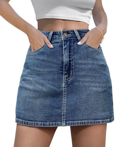LOLILRSD Women's Denim Mini Skort High Waisted Stretch Casual Jean Skirt Shorts 5 Pockets(DBL,XL)